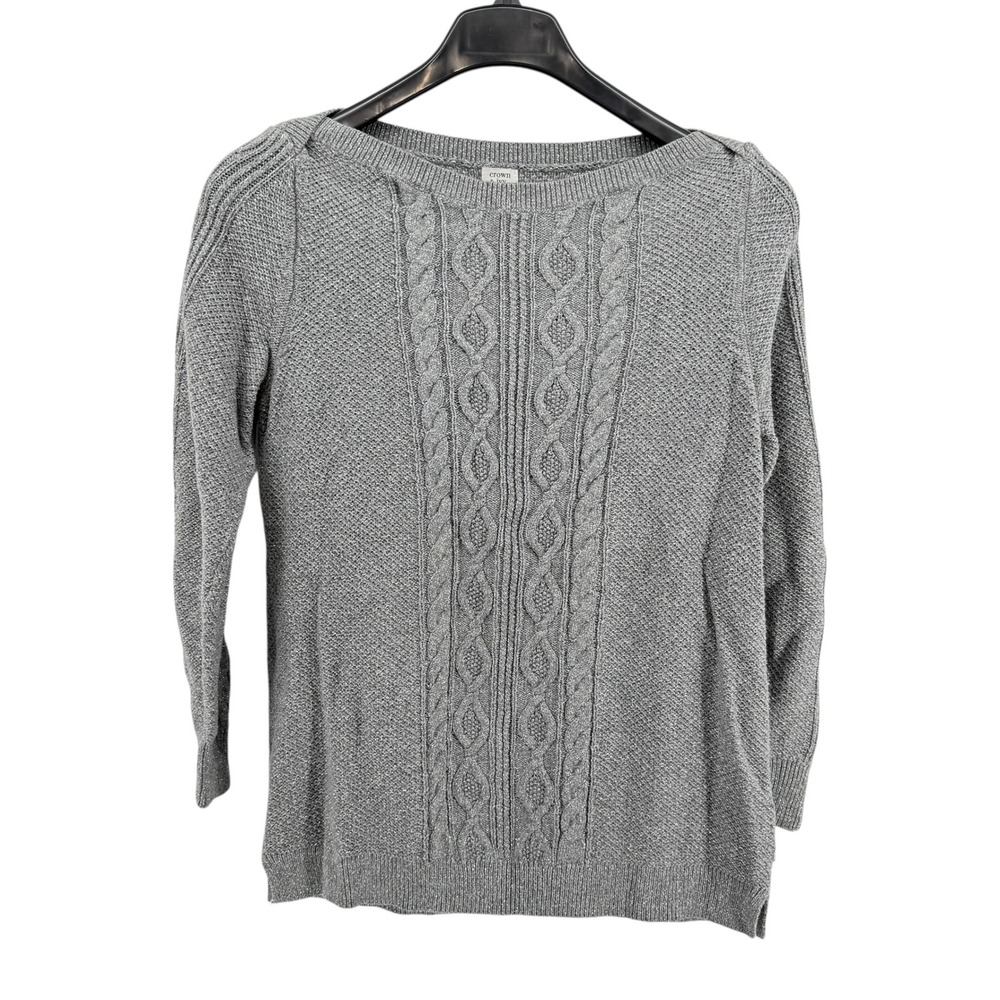 Crown & Ivy Gray Cable Knit Sweater Sparkle Boat‎ Neck Pre-Owned Womens Large